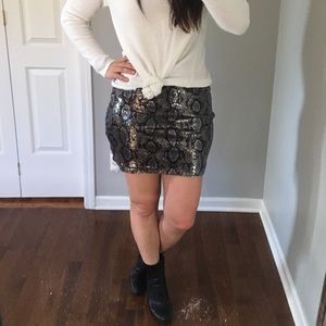 Express Stretch Sequin Faux Snakeskin Mini Skirt
